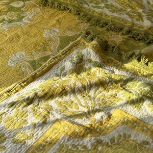 Vintage Italian Yellow and Green Patterned Bedspread 1970s